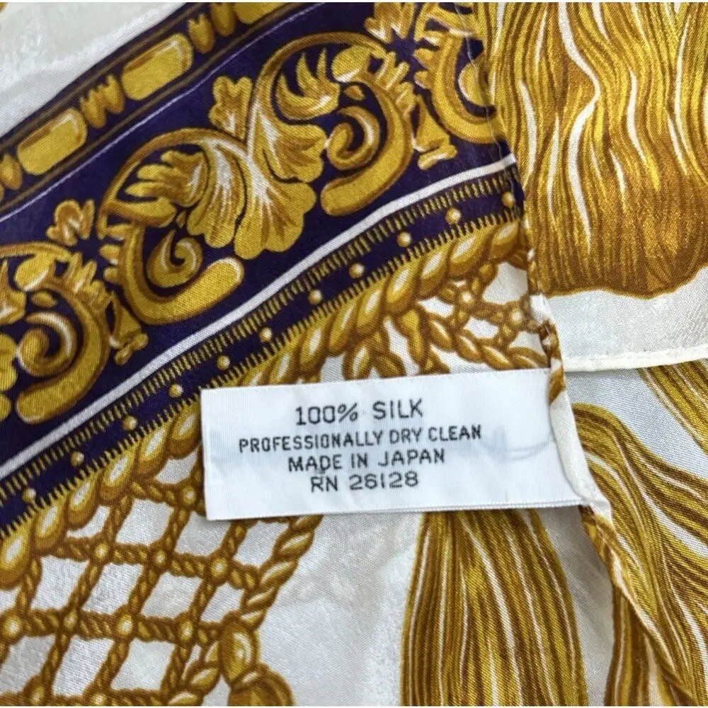 Jaquiline Ferrar Silk Scarf Ivory Gold Print 11/52